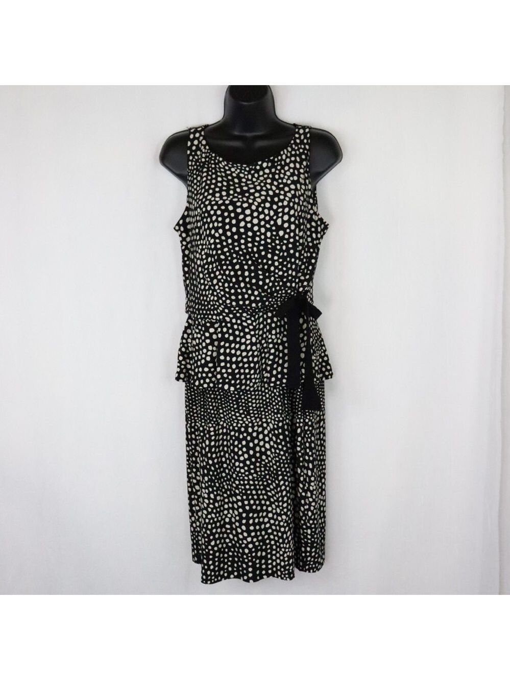 TAYLOR Peplum Wrap Illusion Sleeveless Flattering Polka Dot Midi Dress